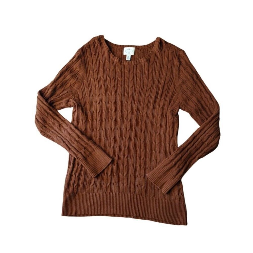 St. John's Bay Sweater Women's Size XXL Brown Cable Knit Round Neck ‎  Casual